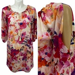 Avenue Womans Dress Size 14 - 16 Floral Chiffon Sleeve Slit Relaxed Multicolor